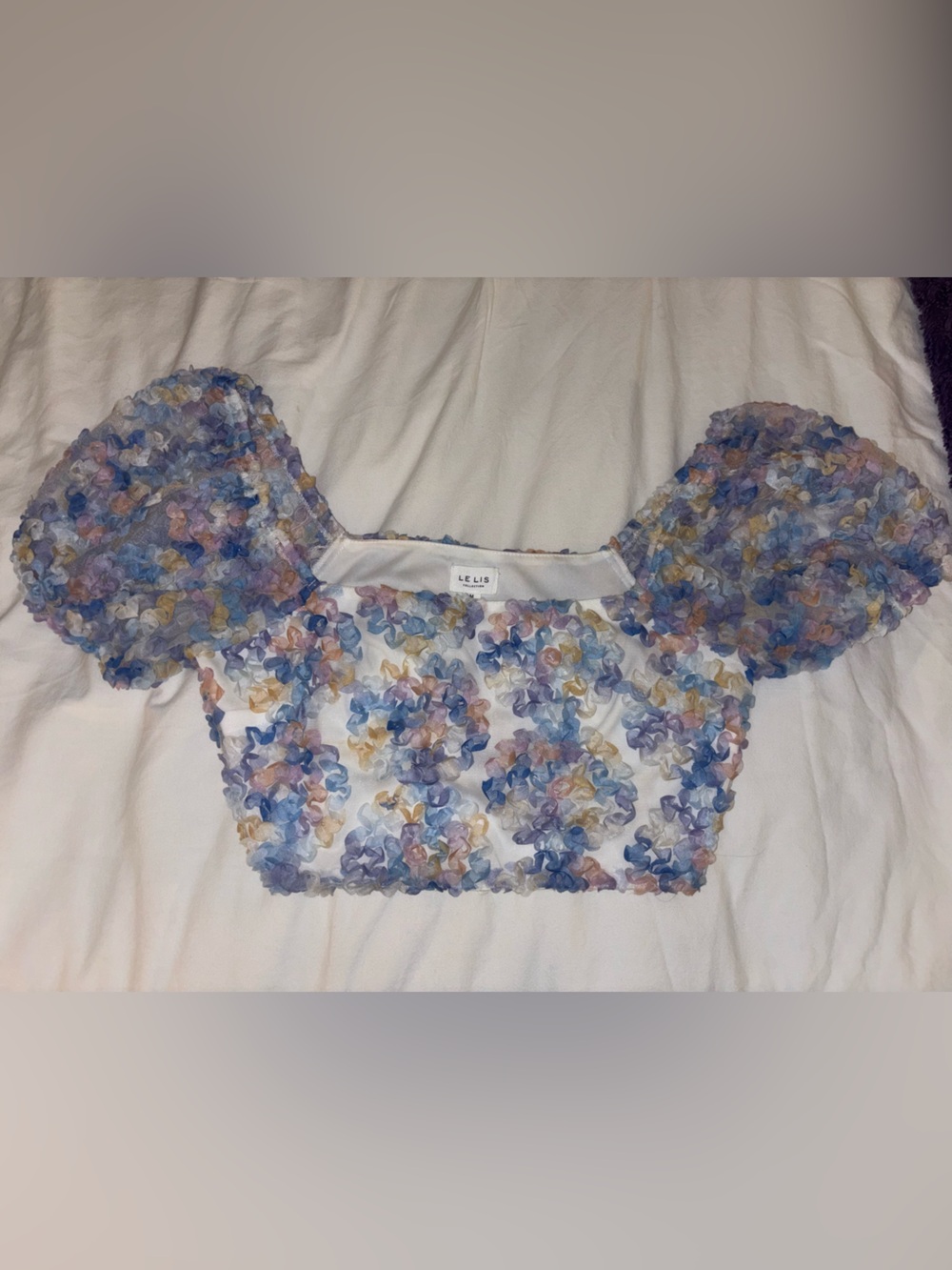 Le Lis Pastel Floral Puff-Sleeve Crop Top